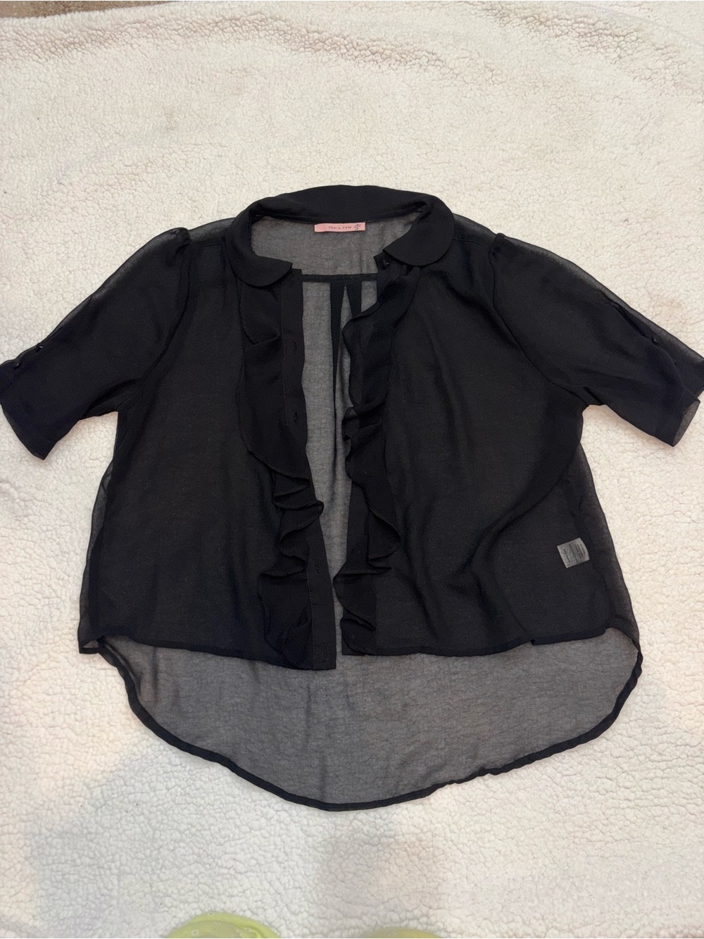 Tea N Rose Black Ruffled Sheer Top Large